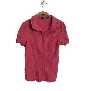 Allegra K Crinkle Fabric Button Up Shirt Small